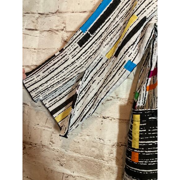 Multiples Artsy Top Womens Medium Colorful Retro Stripes Asymmetric Hem Zip Up - Picture 2 of 13